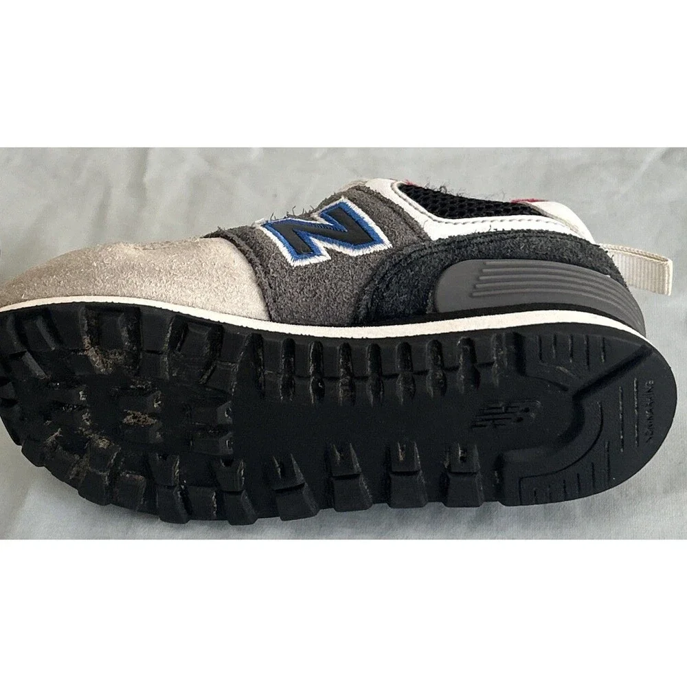New Balance 574 Bungee Lace Sneakers Grey Blue Red Accent Shoes Sz 8
